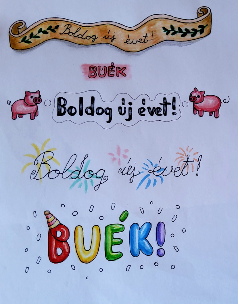 Boldog Új Évet Feliratok Tervezése Különleges Betűtípusokkal